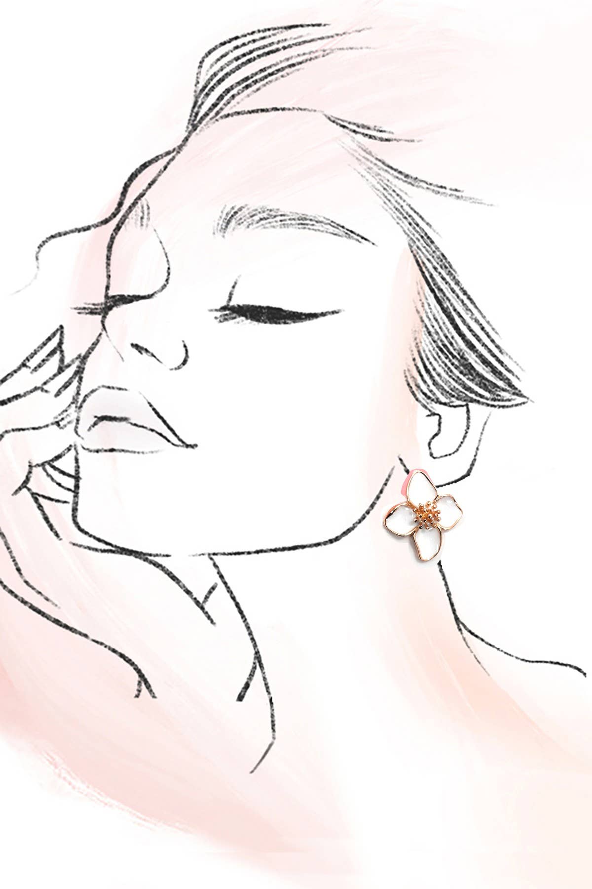 EPOXY WHITE ON GOLD FLOWER STUD EARRINGS