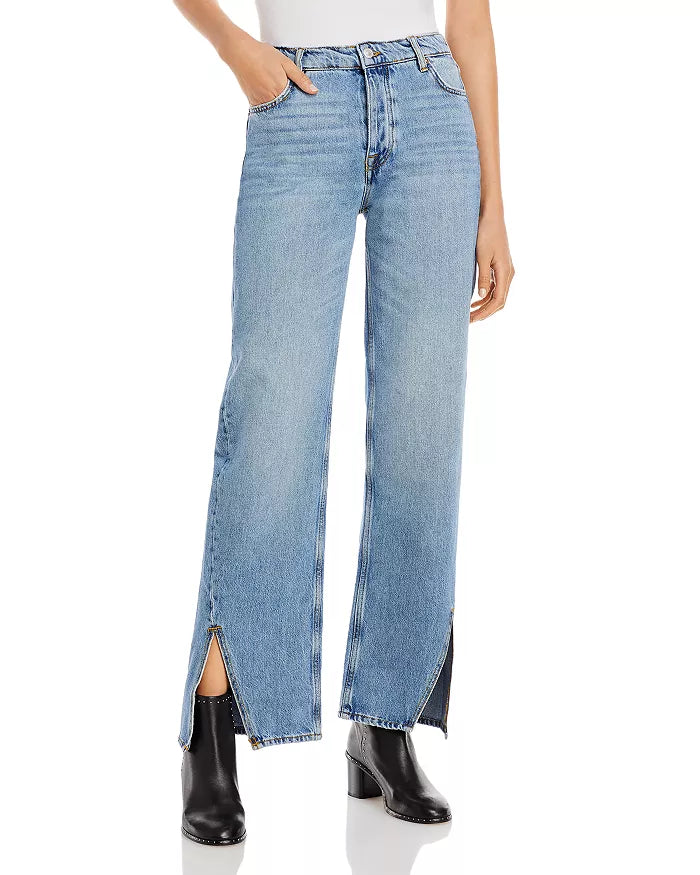 Long Lines Slit Straight Jeans in Vintage - FREE PEOPLE