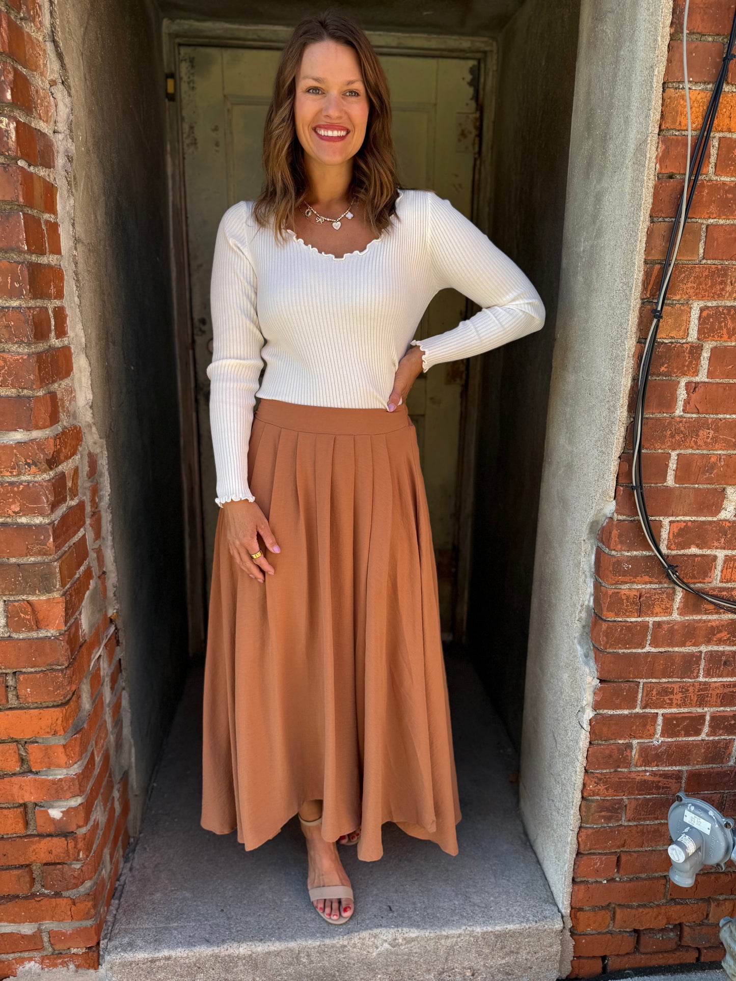 Everflow Box Pleated Midi Skirt