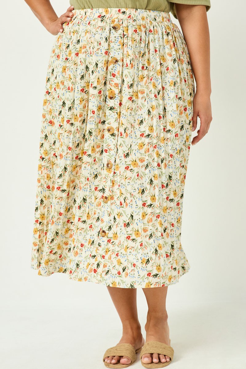 Floral Print Midi Skirt Plus