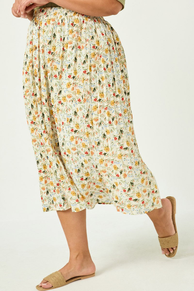 Floral Print Midi Skirt Plus
