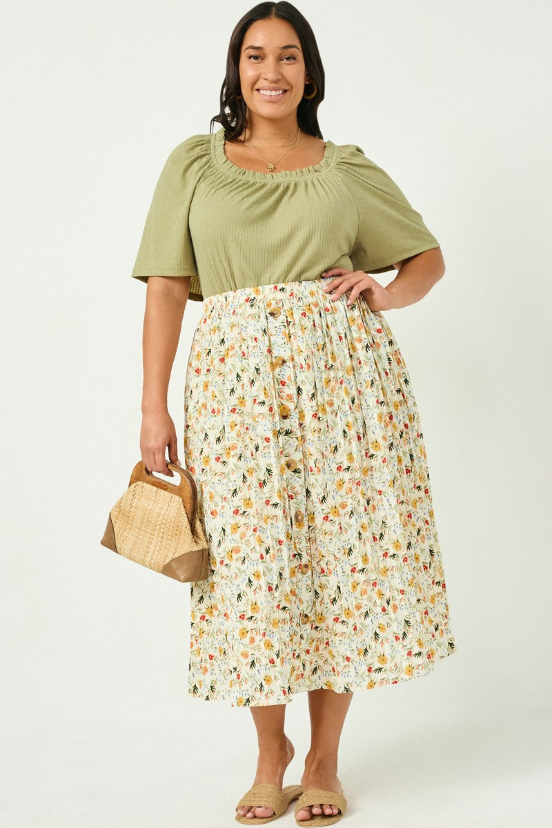Floral Print Midi Skirt Plus