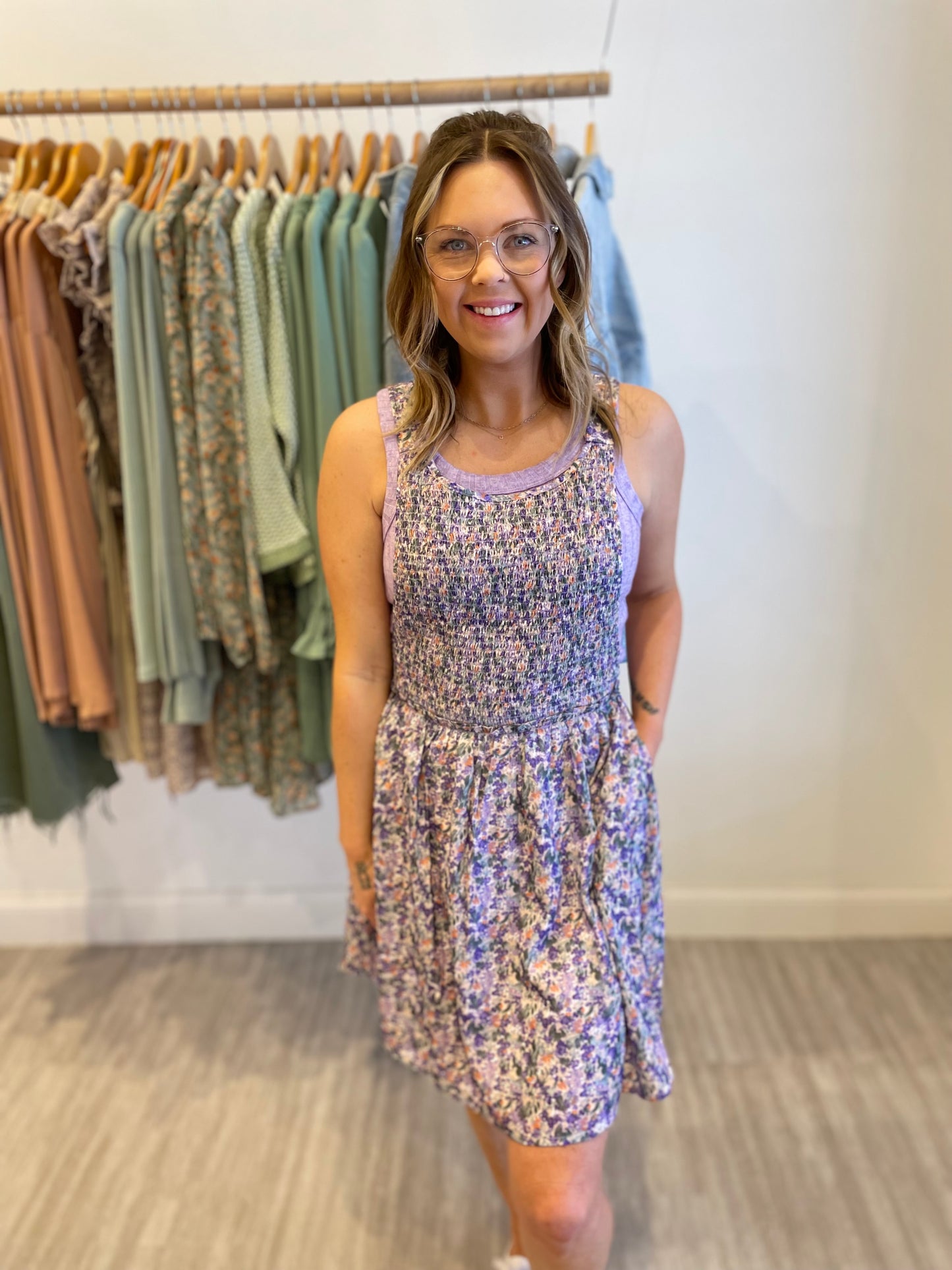 Tiny Floral Fave Dress - Lavender/Green