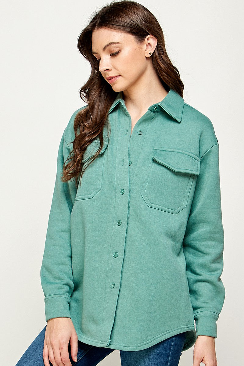 Sage Button Down Shacket