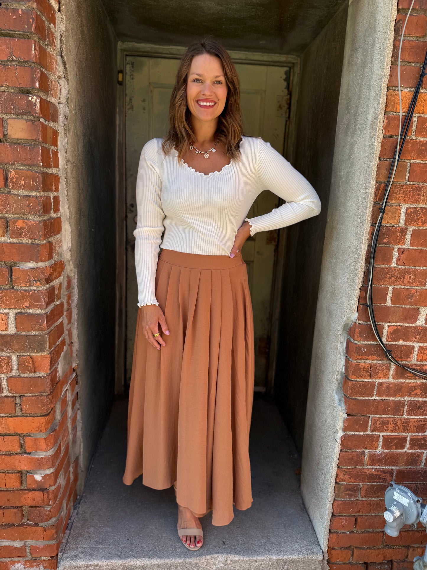 Everflow Box Pleated Midi Skirt