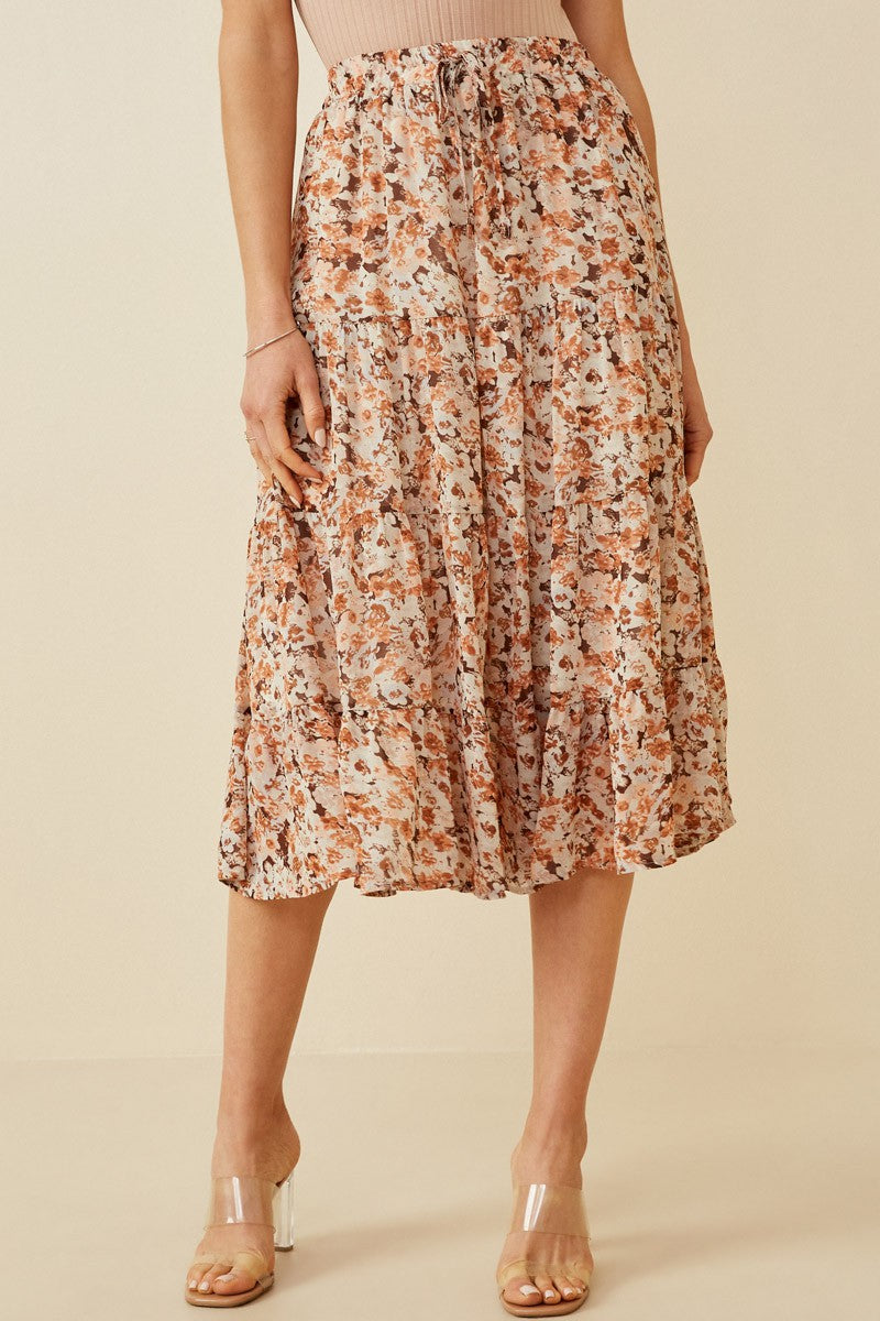 Brown Ditsy Floral Skirt
