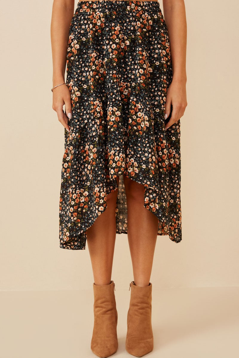 Ditsy Floral Black Skirt