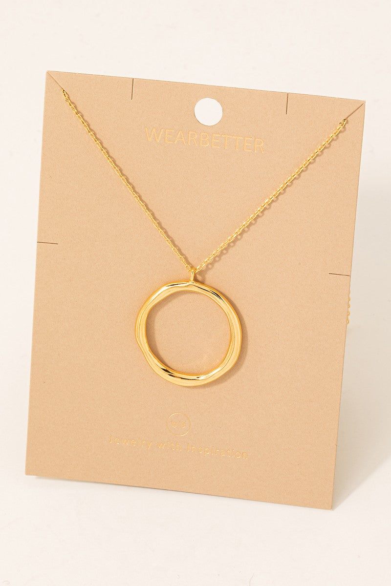 Warped Metallic Hoop Pendant Necklace