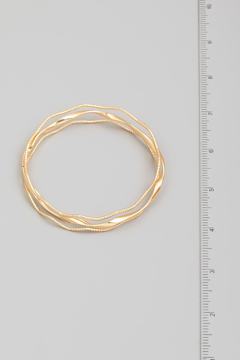 Metallic Three Piece Wavy Bracelet Set