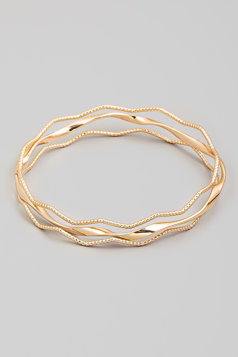Metallic Three Piece Wavy Bracelet Set