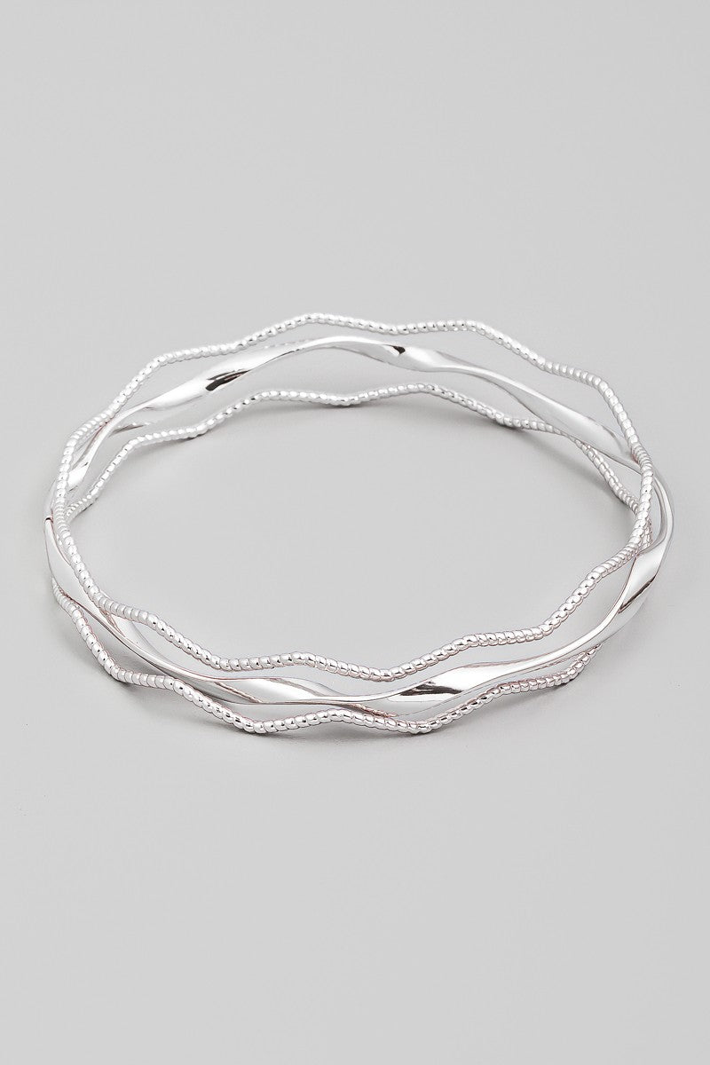 Metallic Three Piece Wavy Bracelet Set