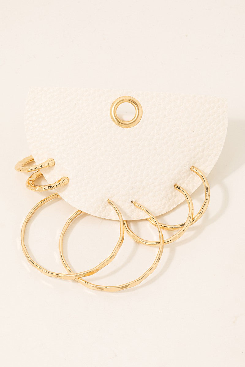Assorted Textured Metallic Hoop Earrings Set