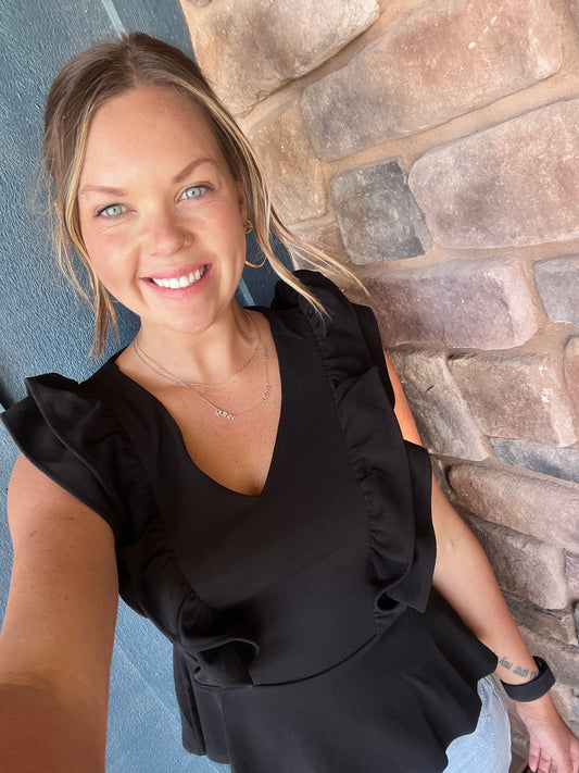 Black Sleeveless Ruffled Peplum Top