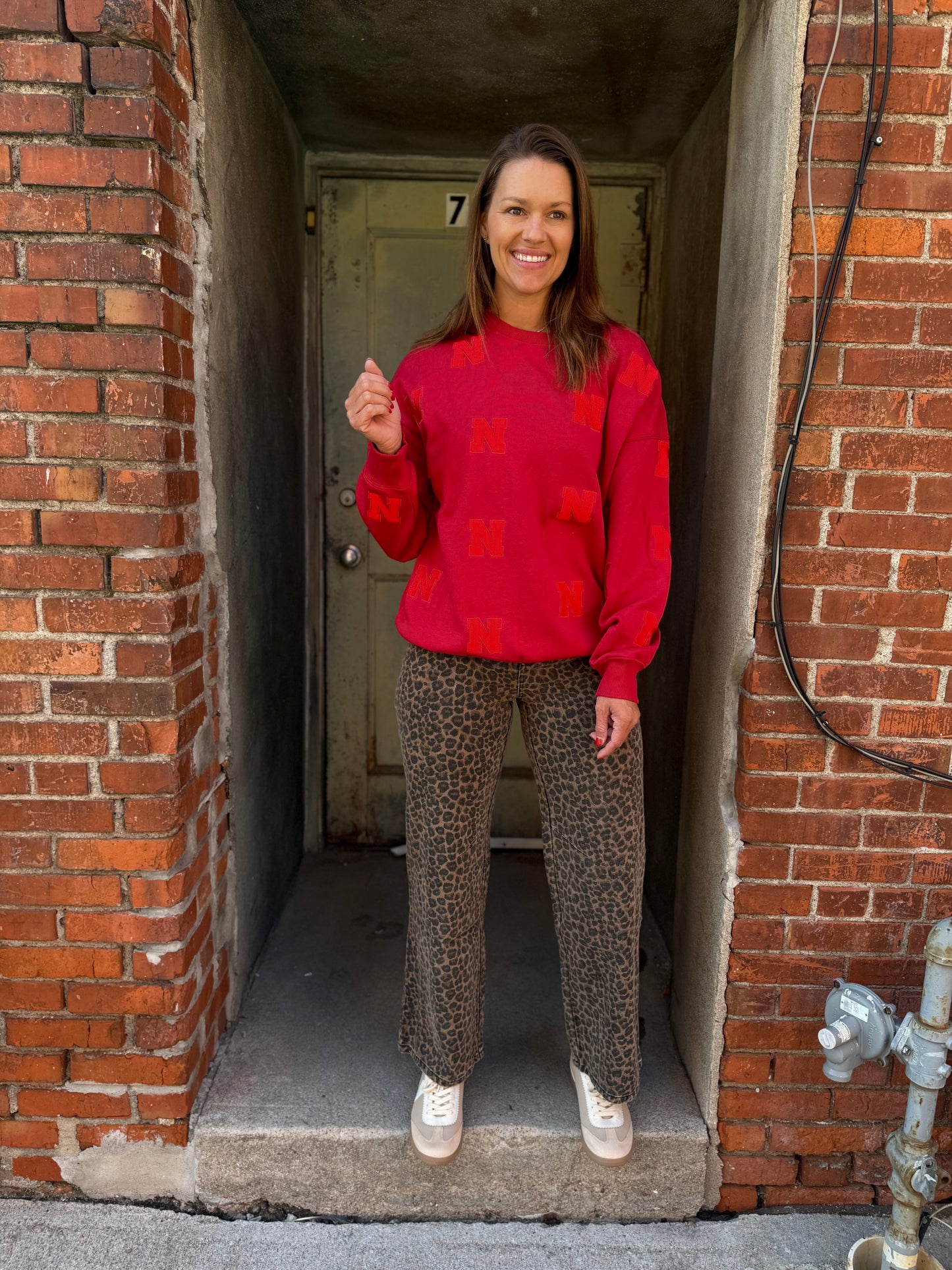 Mid Rise Leopard Print Boyfriend Jeans