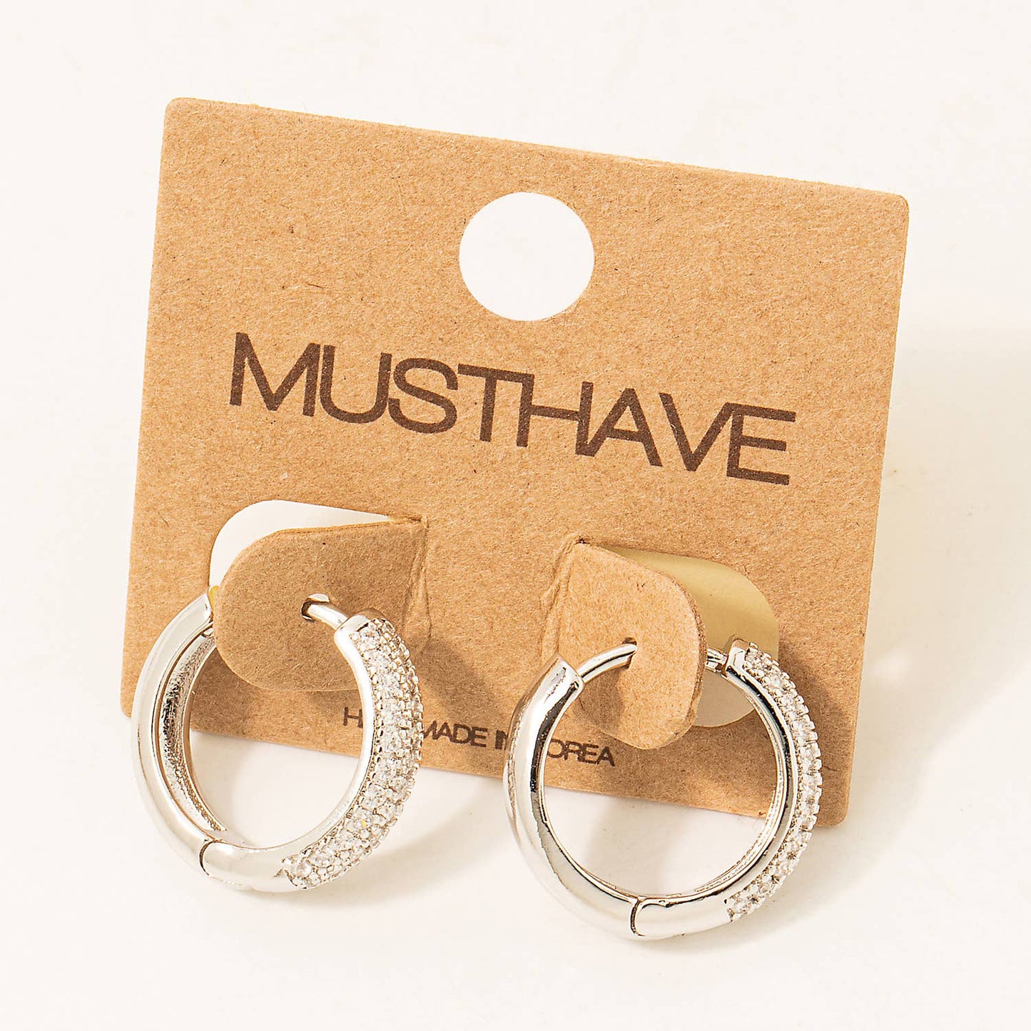 Pave Studded Latch Hoop Earrings: Gold