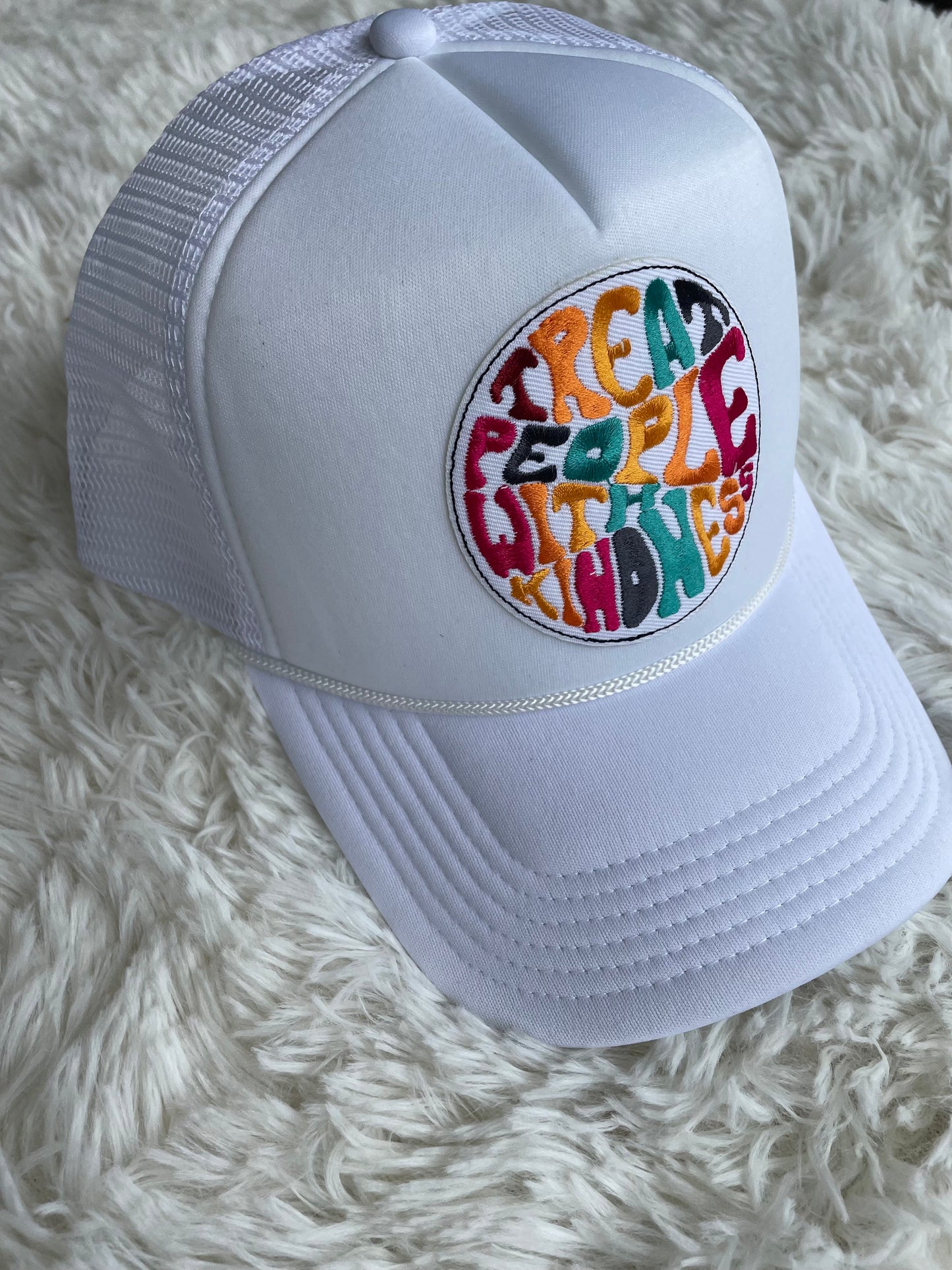 Treat People With Kindness White Patch Trucker Hat