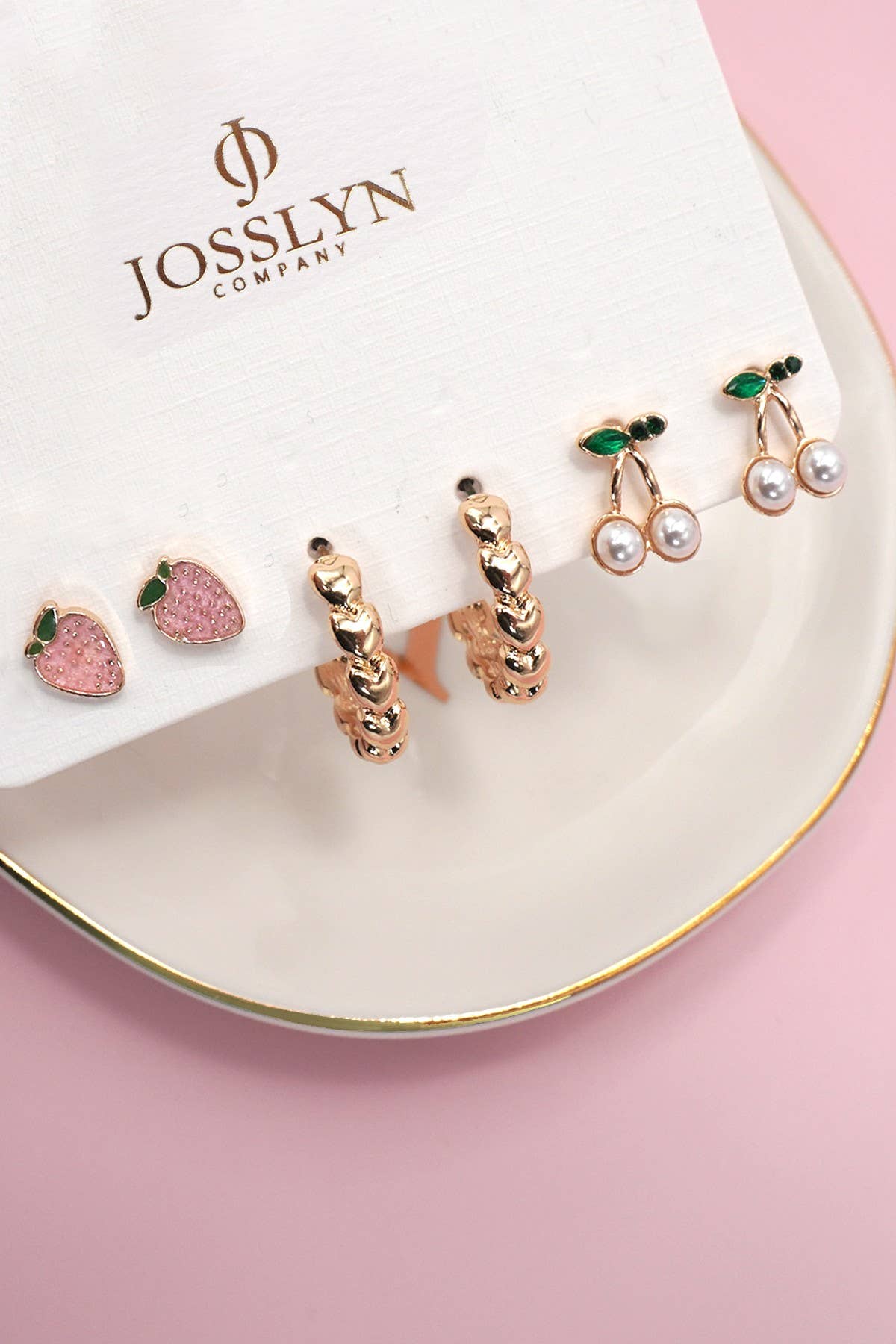 CHERRY STRAWBERRY STUD HOOP SET