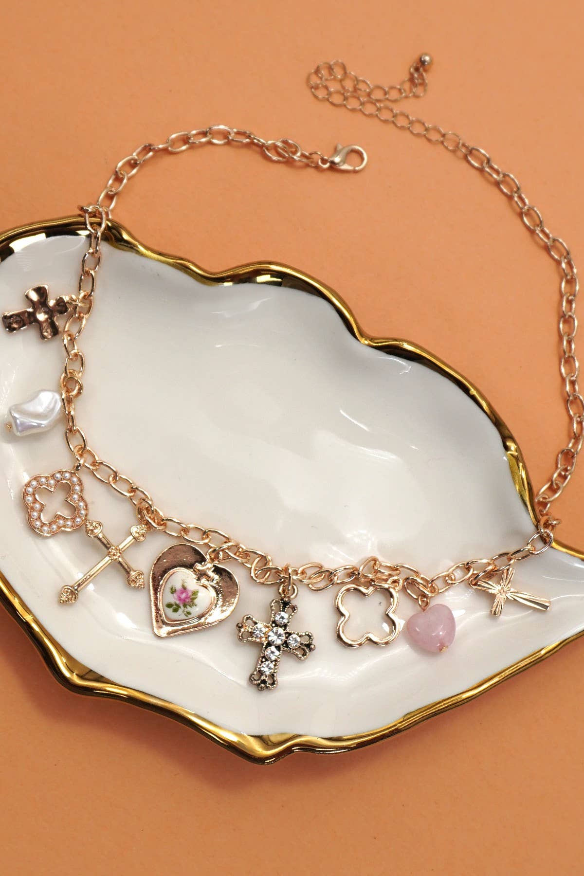 Charm Necklace Cross Pink Accents