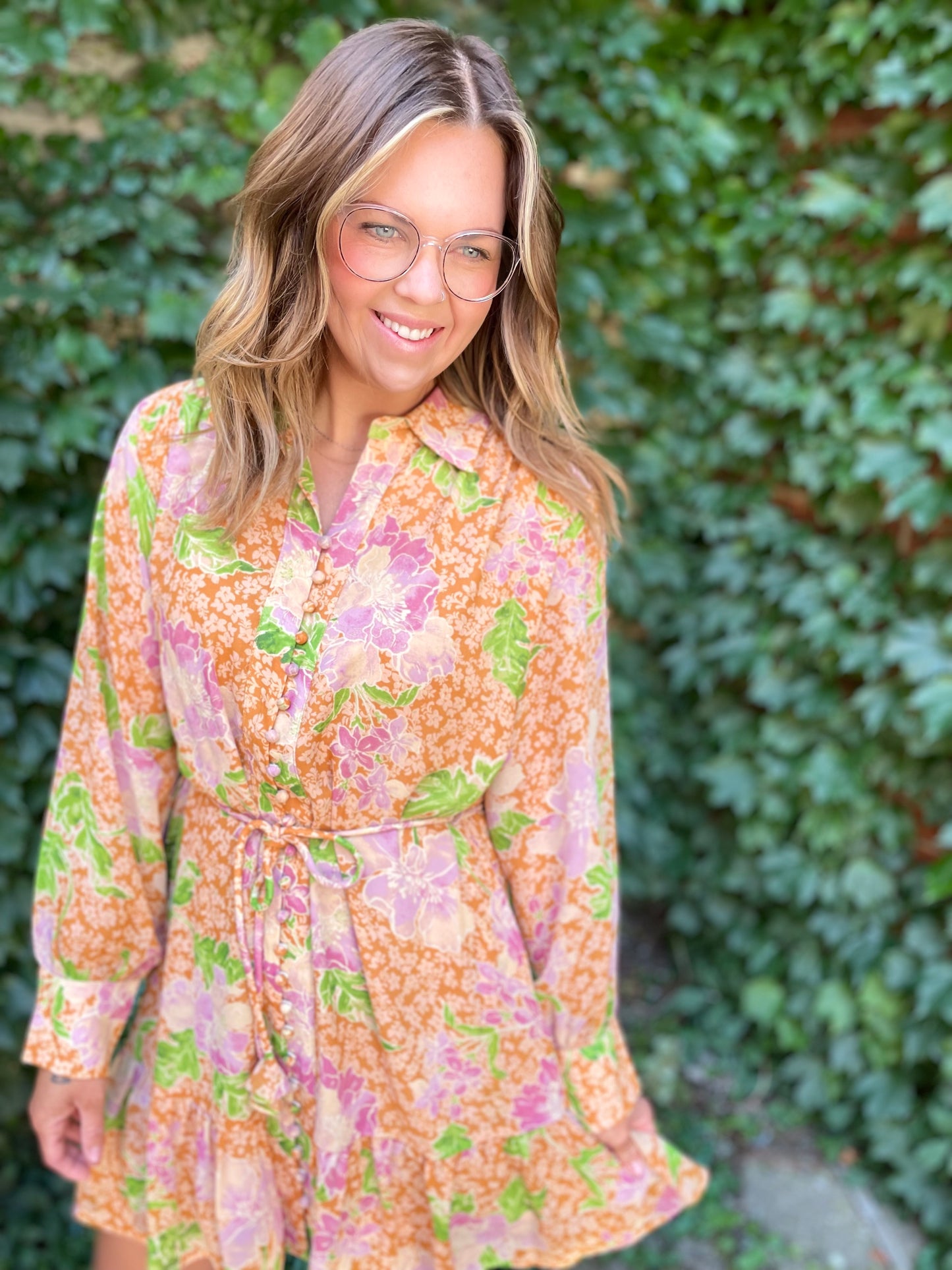Mustard Brown Floral Dress