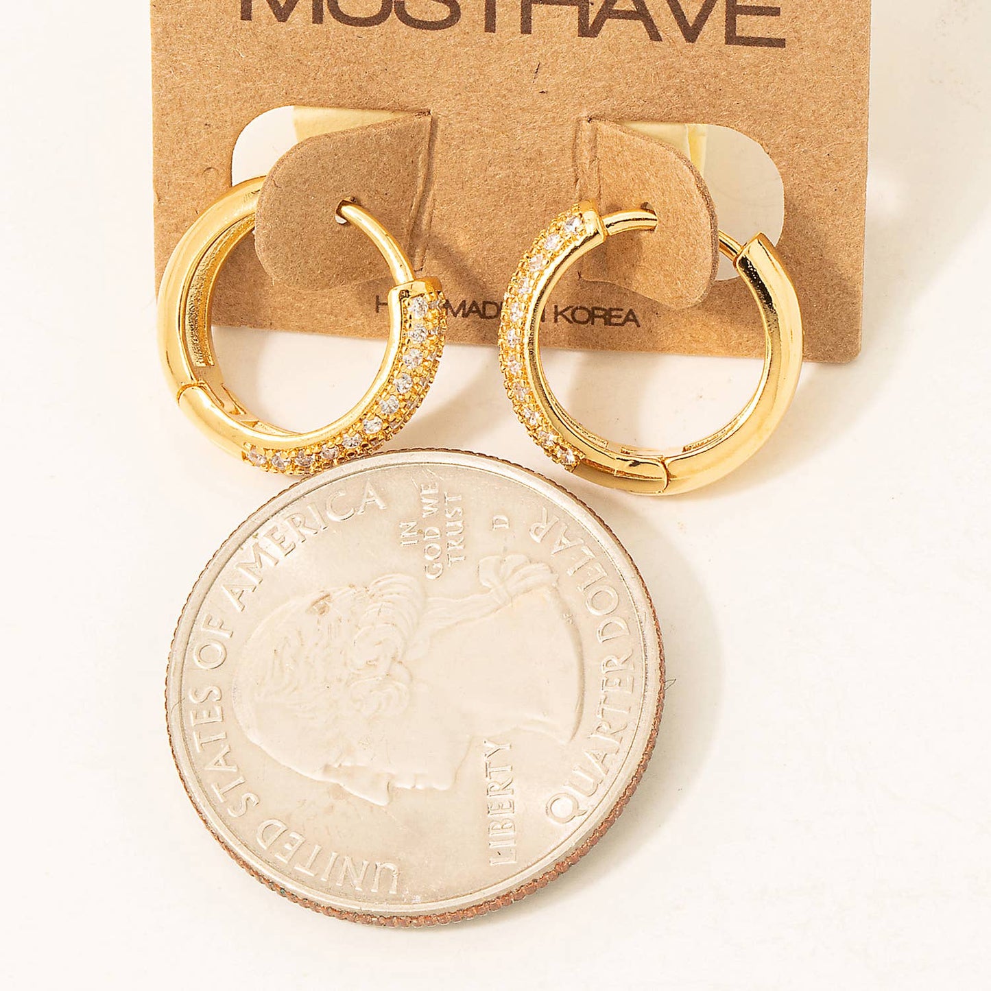 Pave Studded Latch Hoop Earrings: Gold