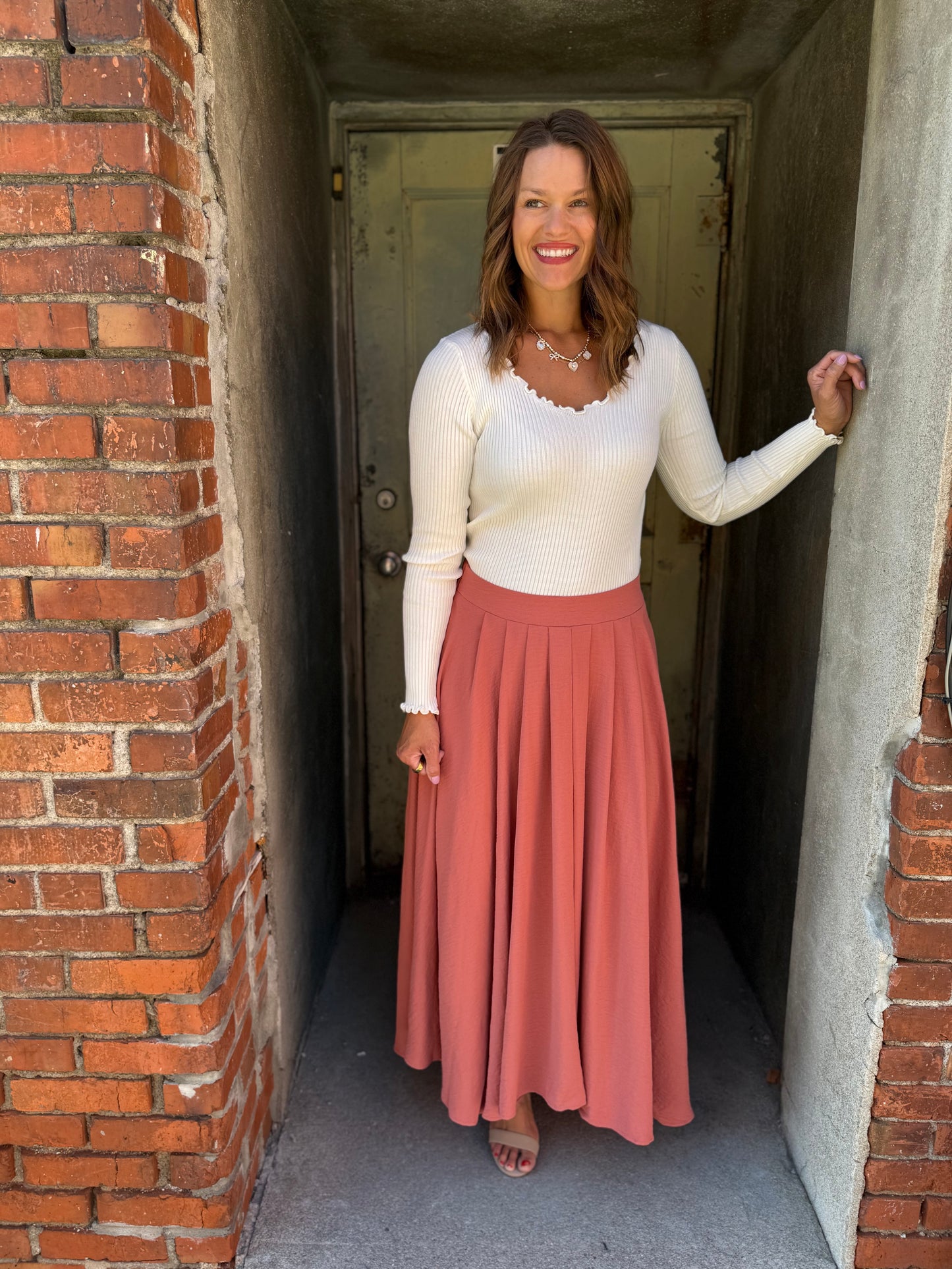 Everflow Box Pleated Midi Skirt