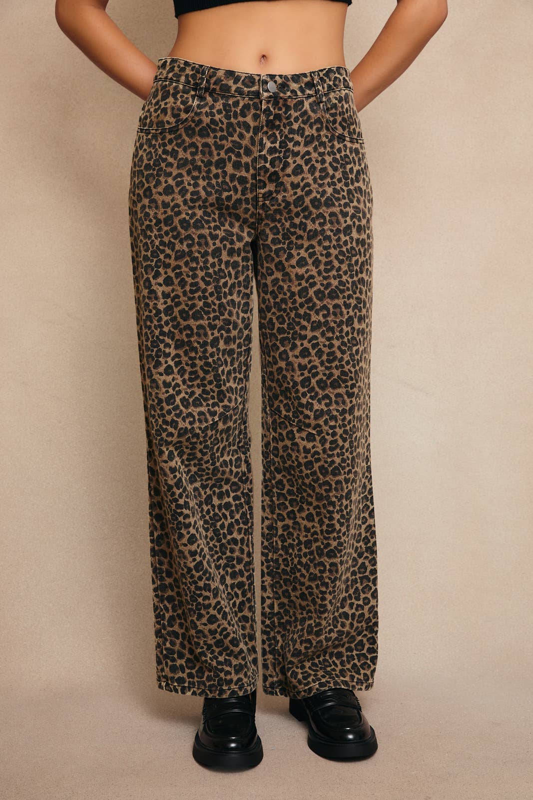 Mid Rise Leopard Print Boyfriend Jeans