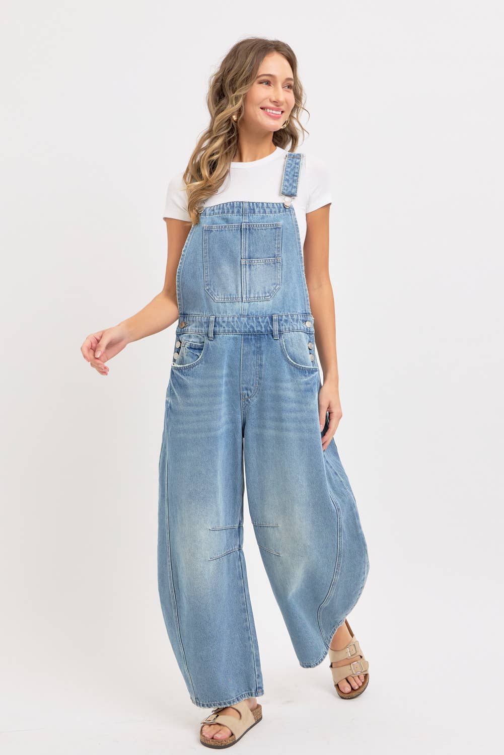 Barrel-Leg Denim Overalls