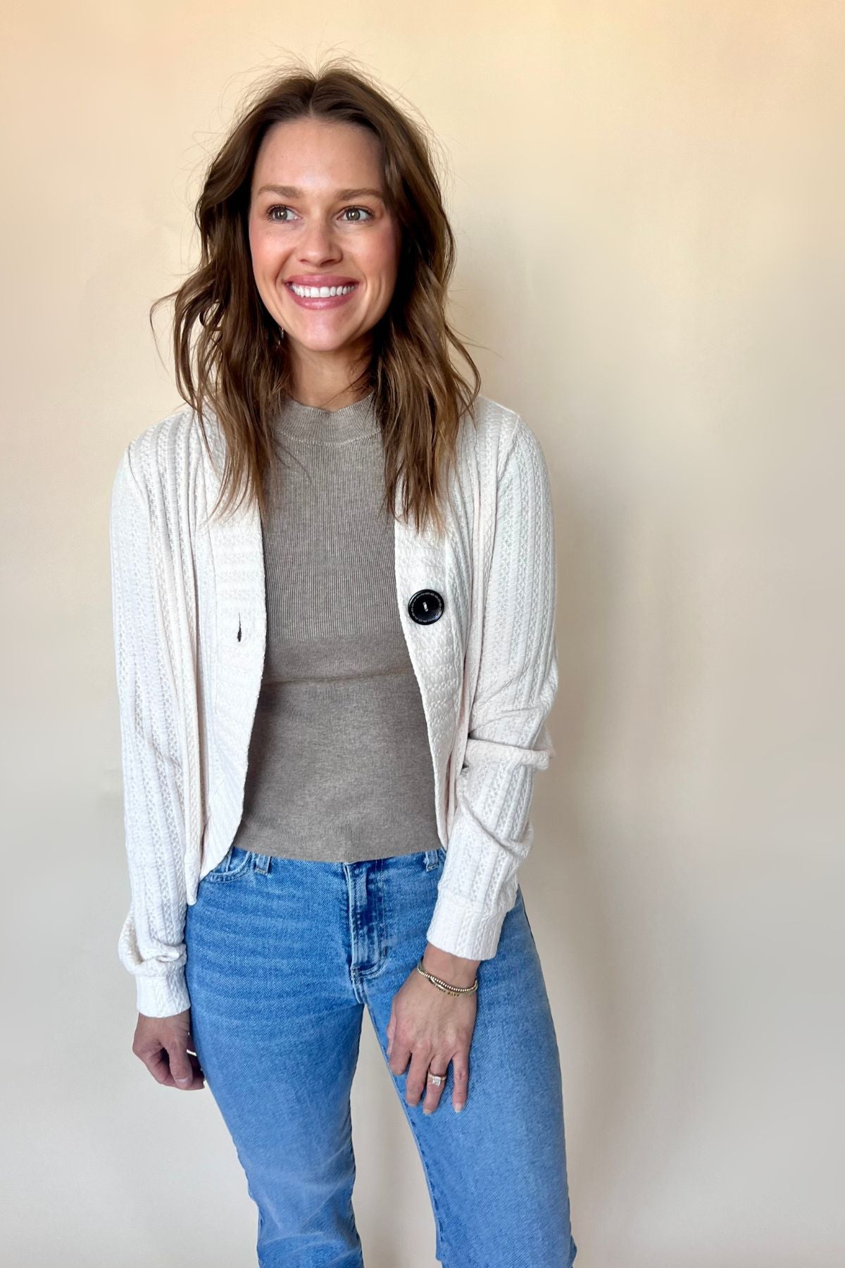 One-Button Front Knit Cardigan