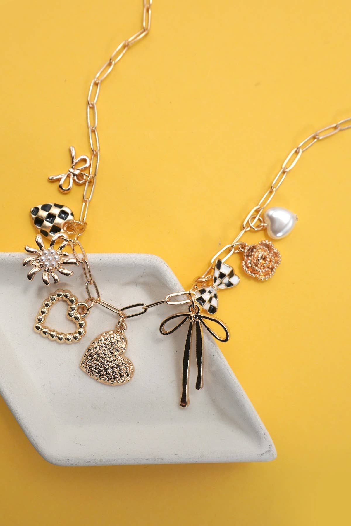 Charm Necklace Checkered Bow