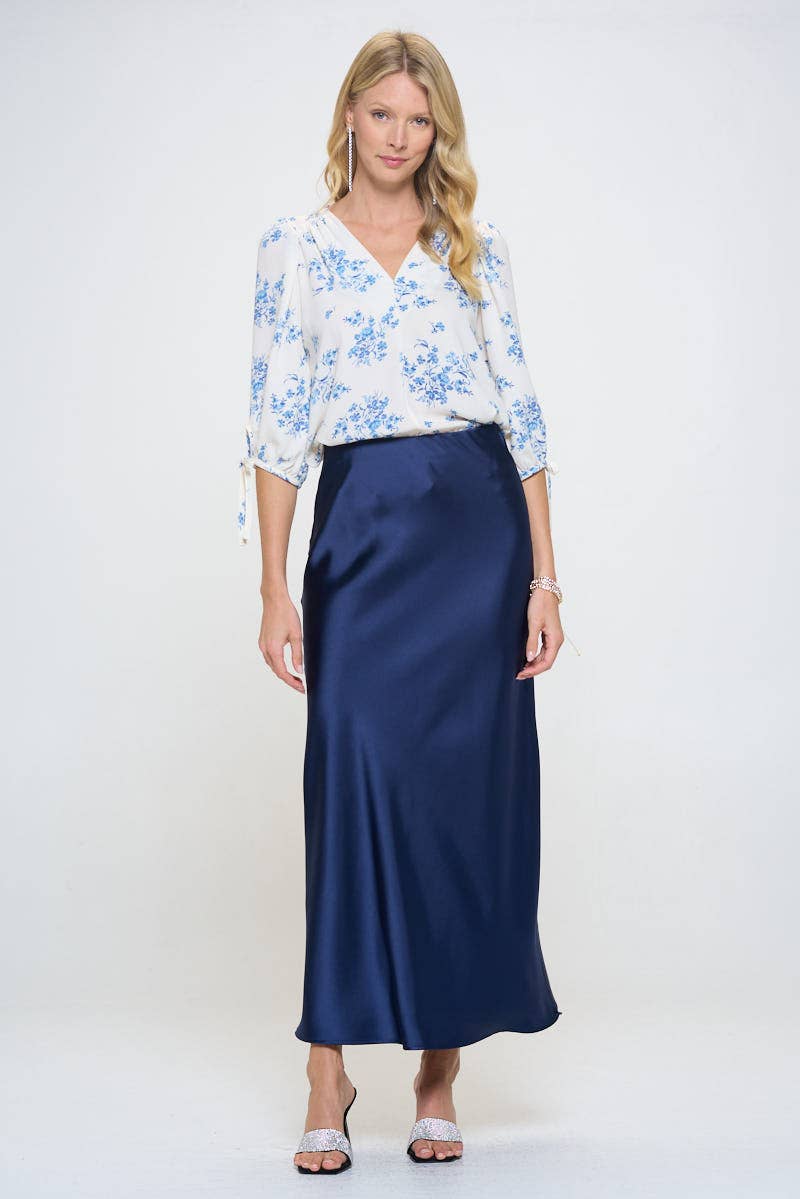 Silky Satin Maxi Skirt: Navy