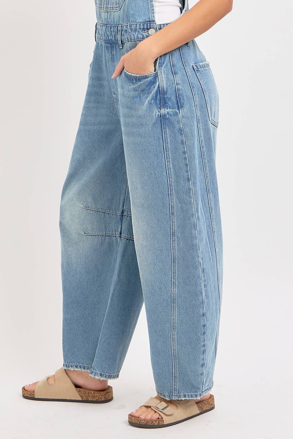 Barrel-Leg Denim Overalls