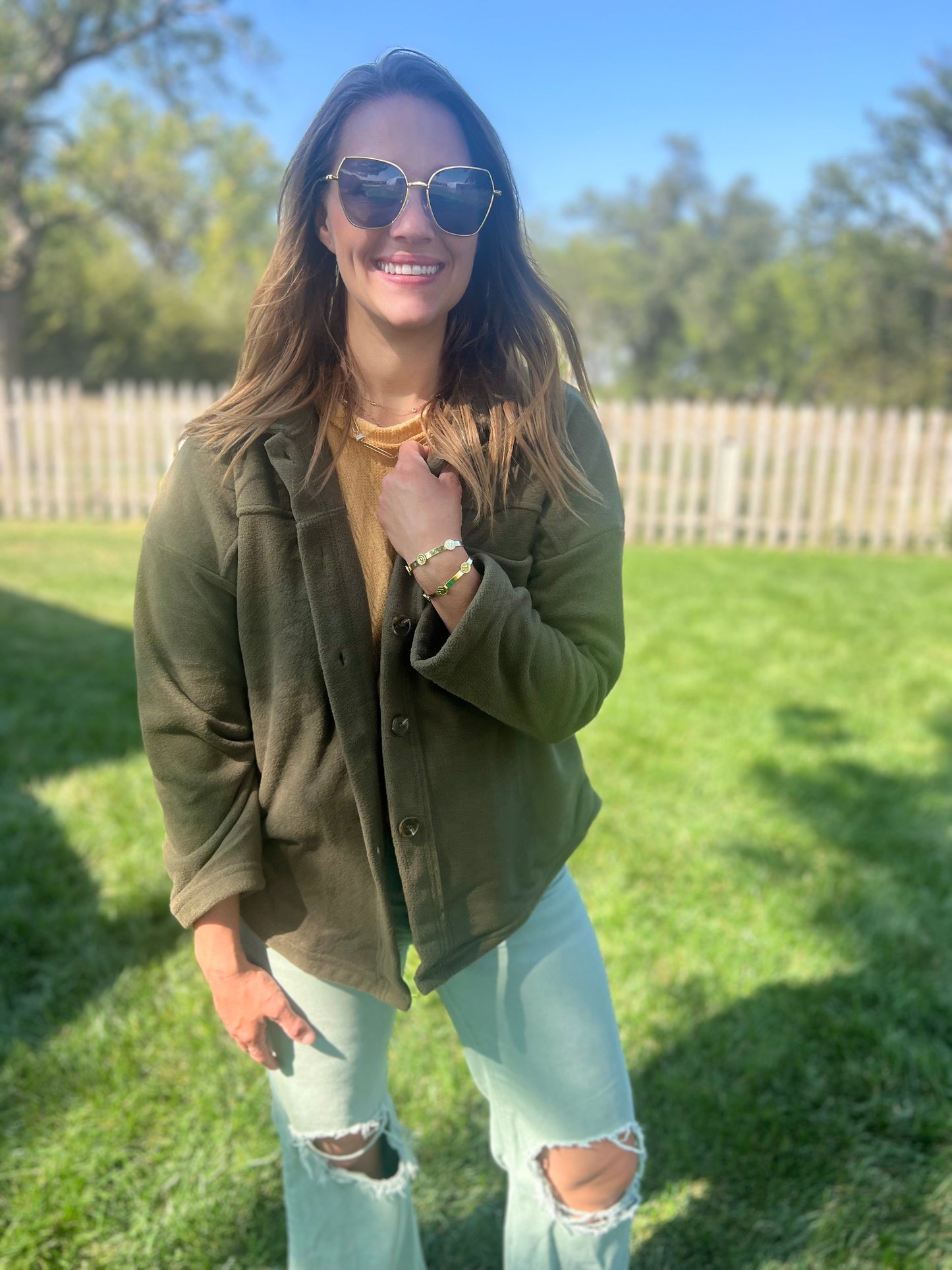 Button Down Shacket - Olive