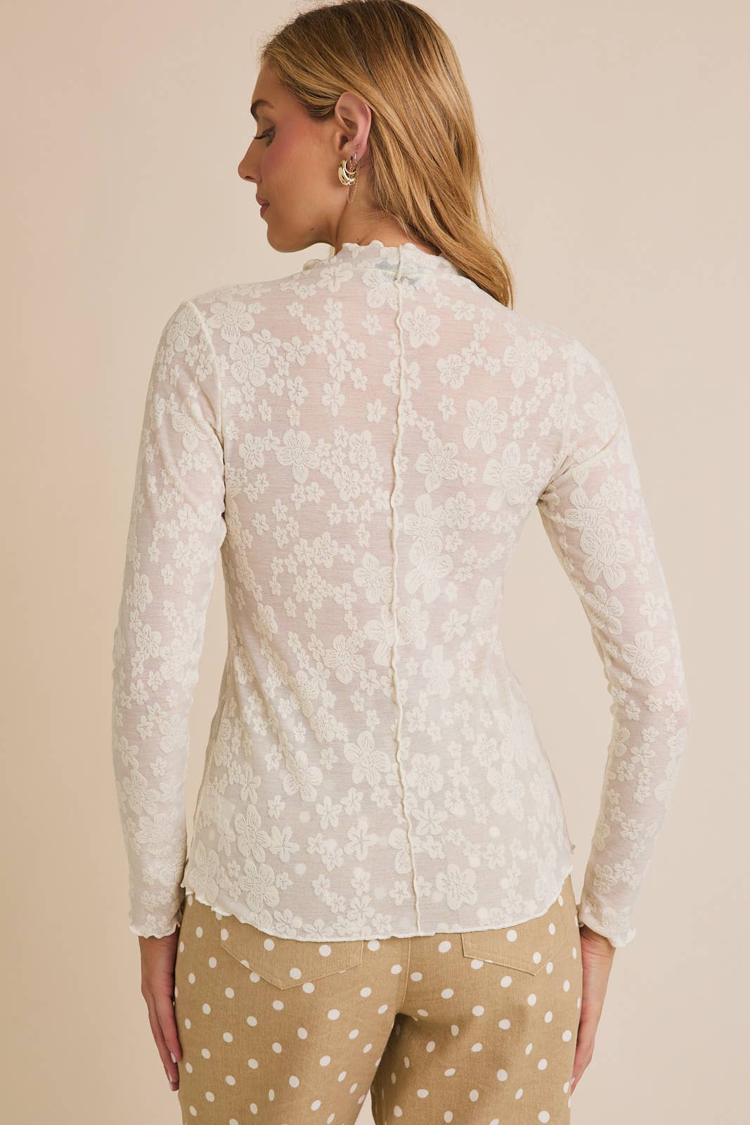 Ivory Bloom Lace Mock Neck Top