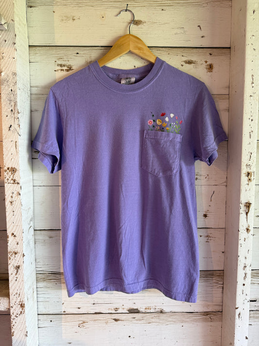 Flower Pocket Tee - purple