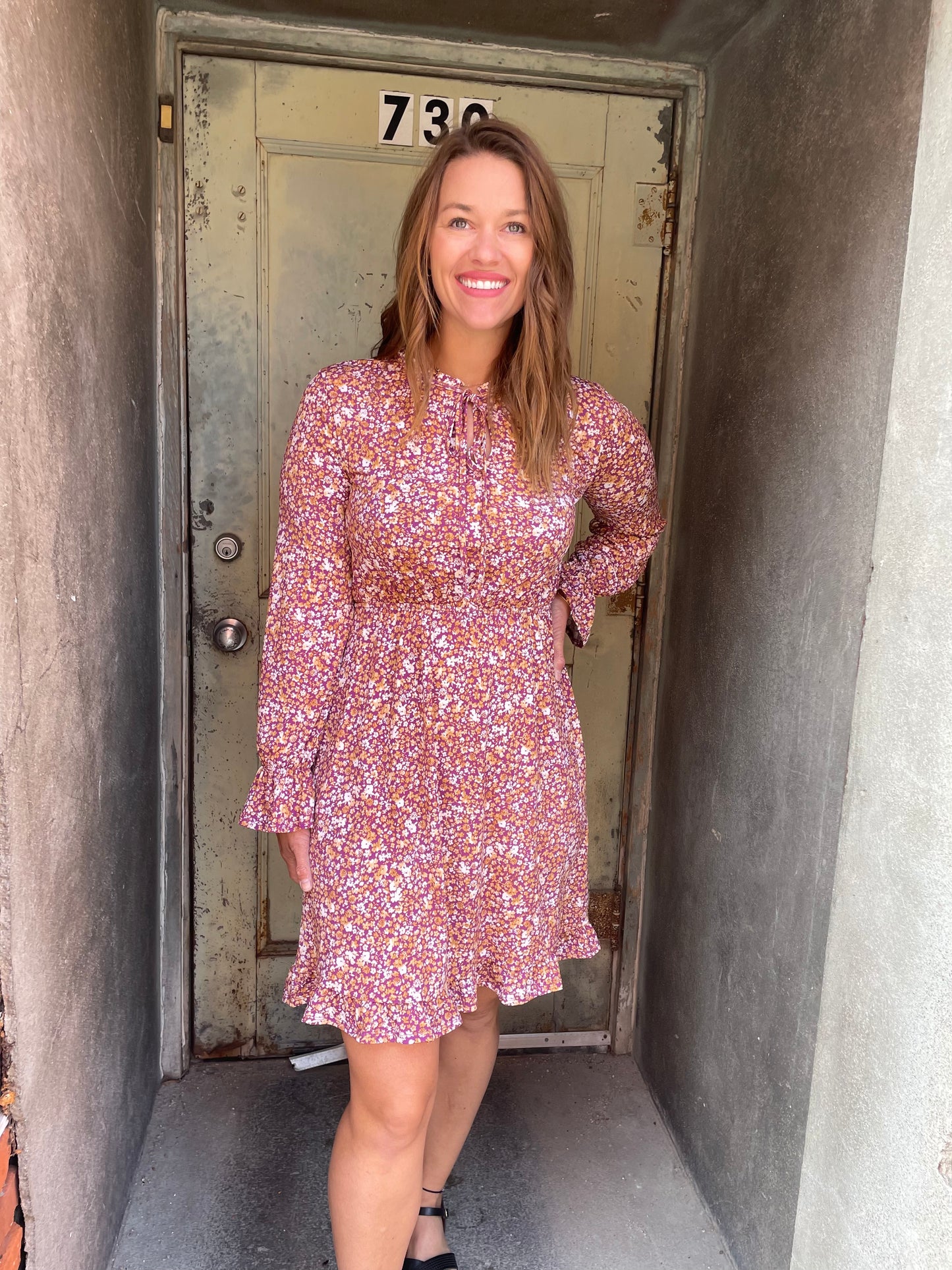 Purple Ivory Floral Dress