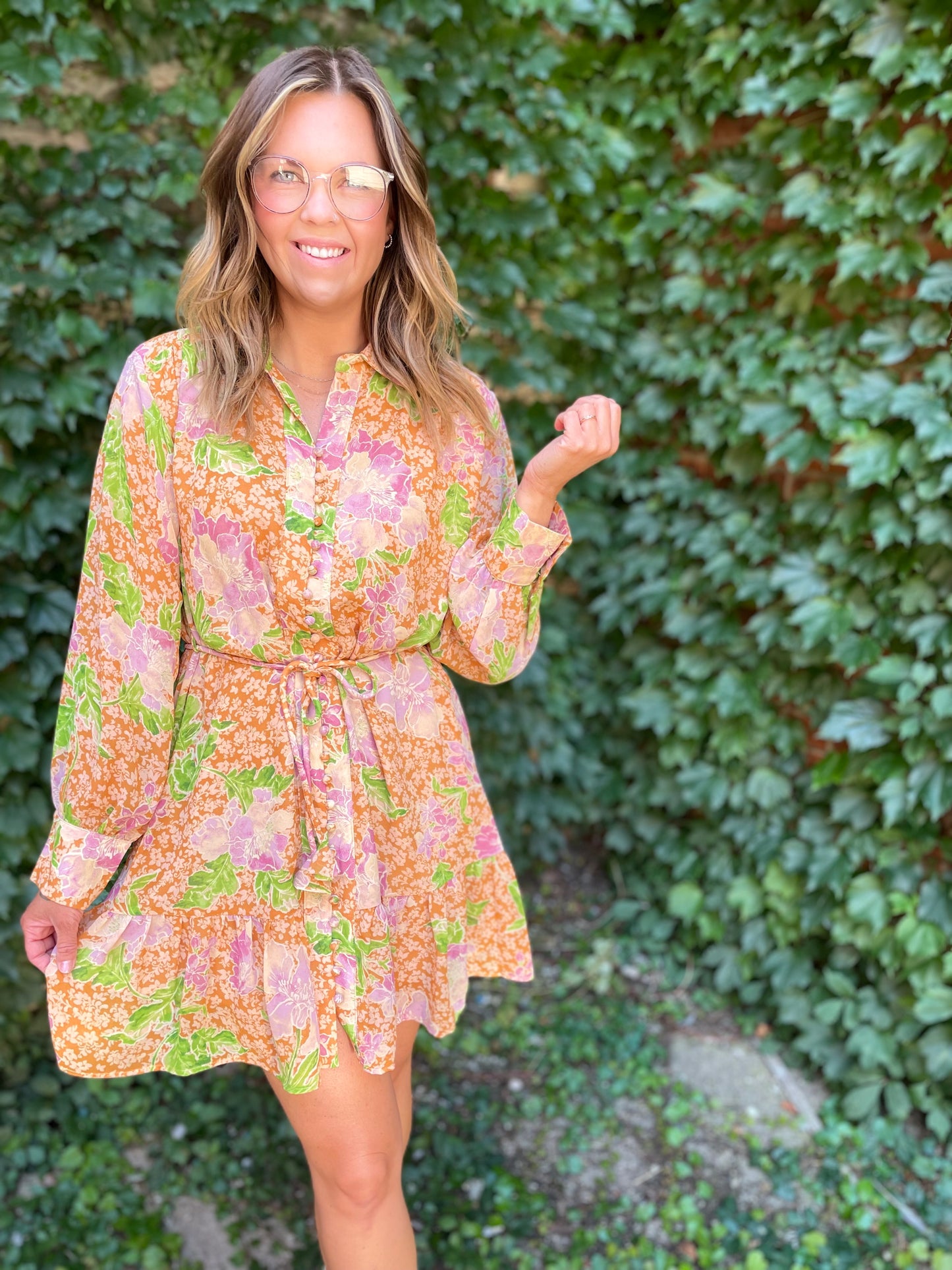 Mustard Brown Floral Dress