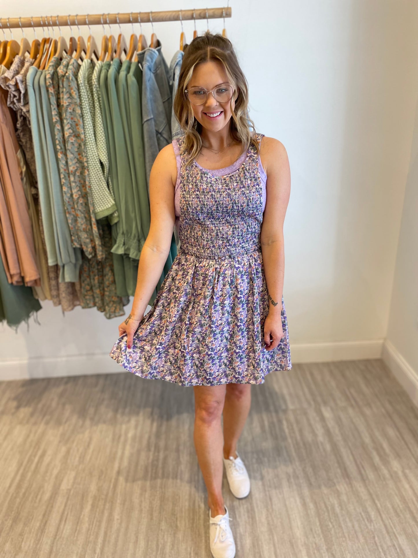 Tiny Floral Fave Dress - Lavender/Green