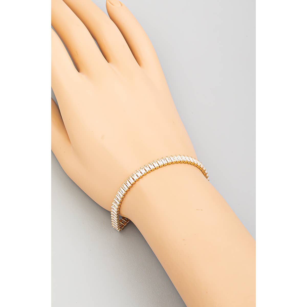 Baguette Rhinestone Tennis Bracelet: Gold
