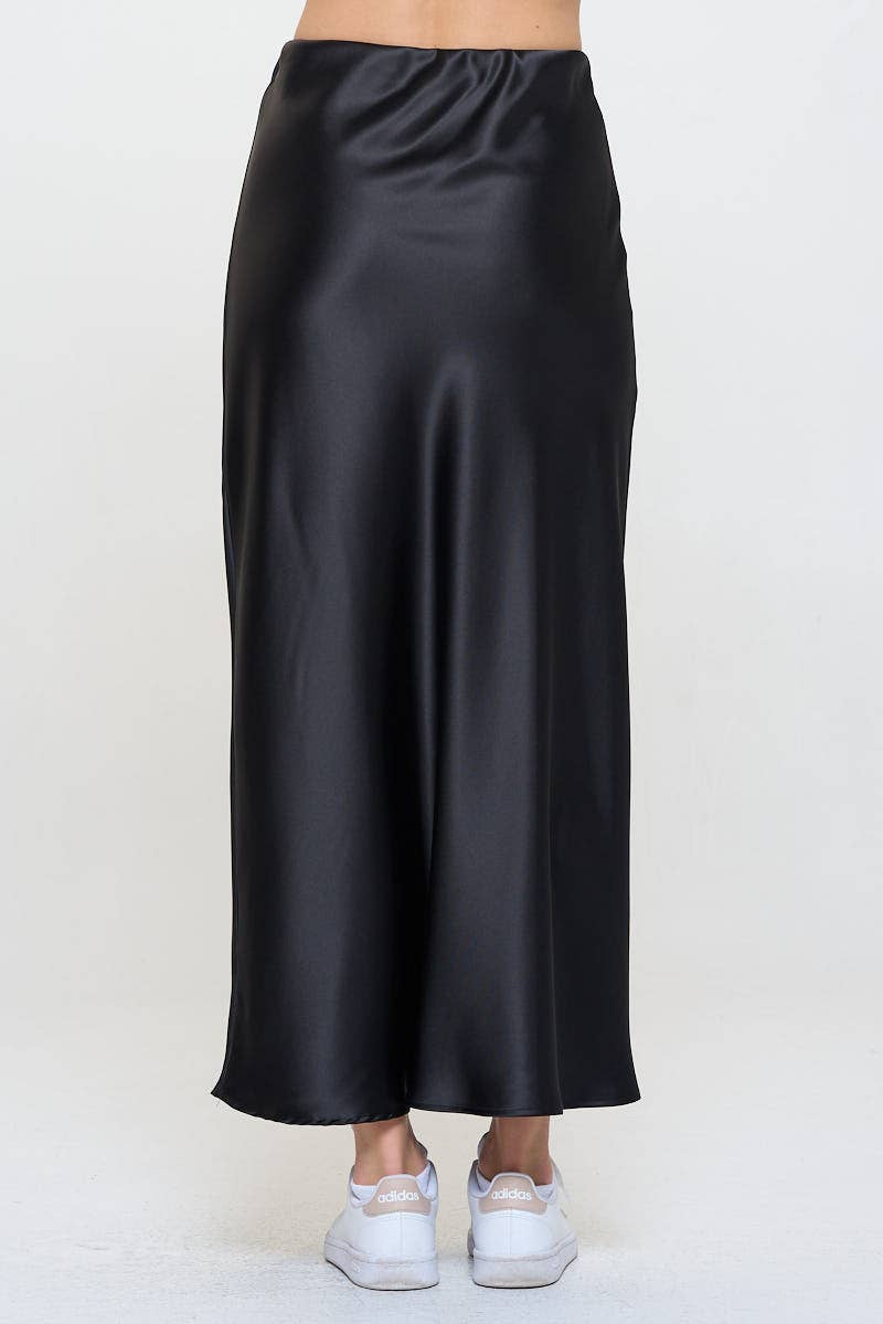 Silky Satin Maxi Skirt: Black