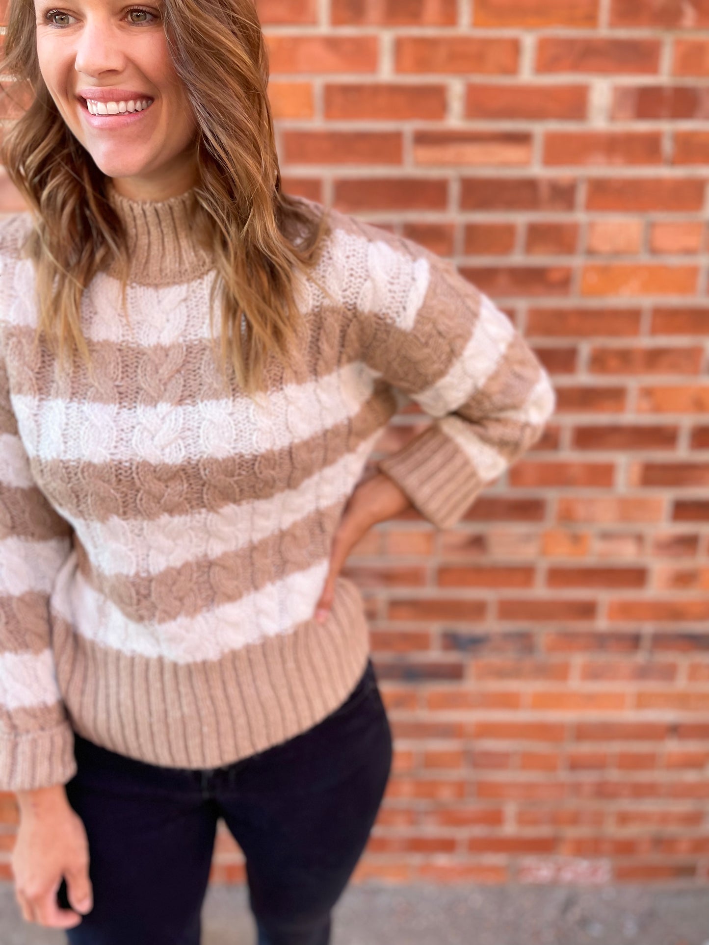 Striped Cable Knit - Tan