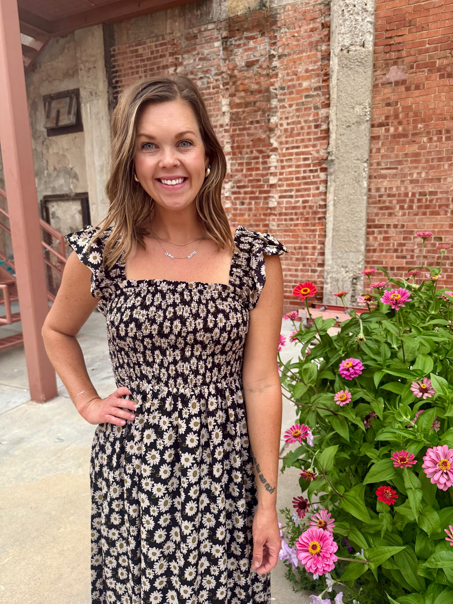 Vintage Bloom Smocked Midi Dress