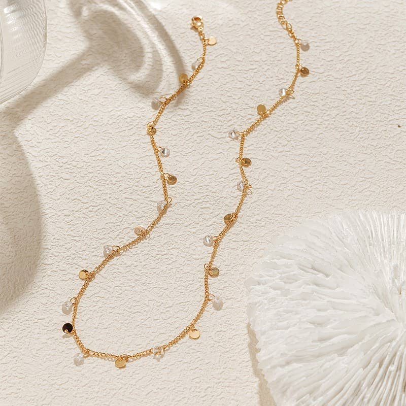 18K Gold Stainless Steel Station Necklace