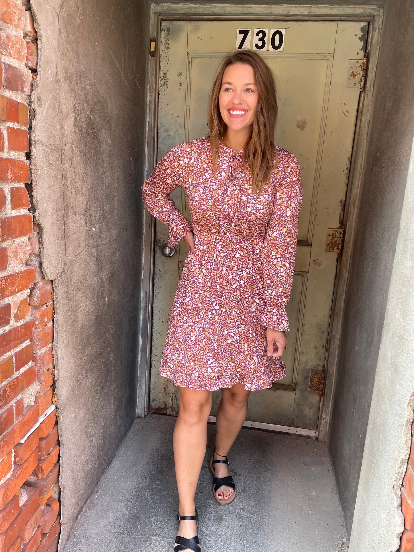 Purple Ivory Floral Dress