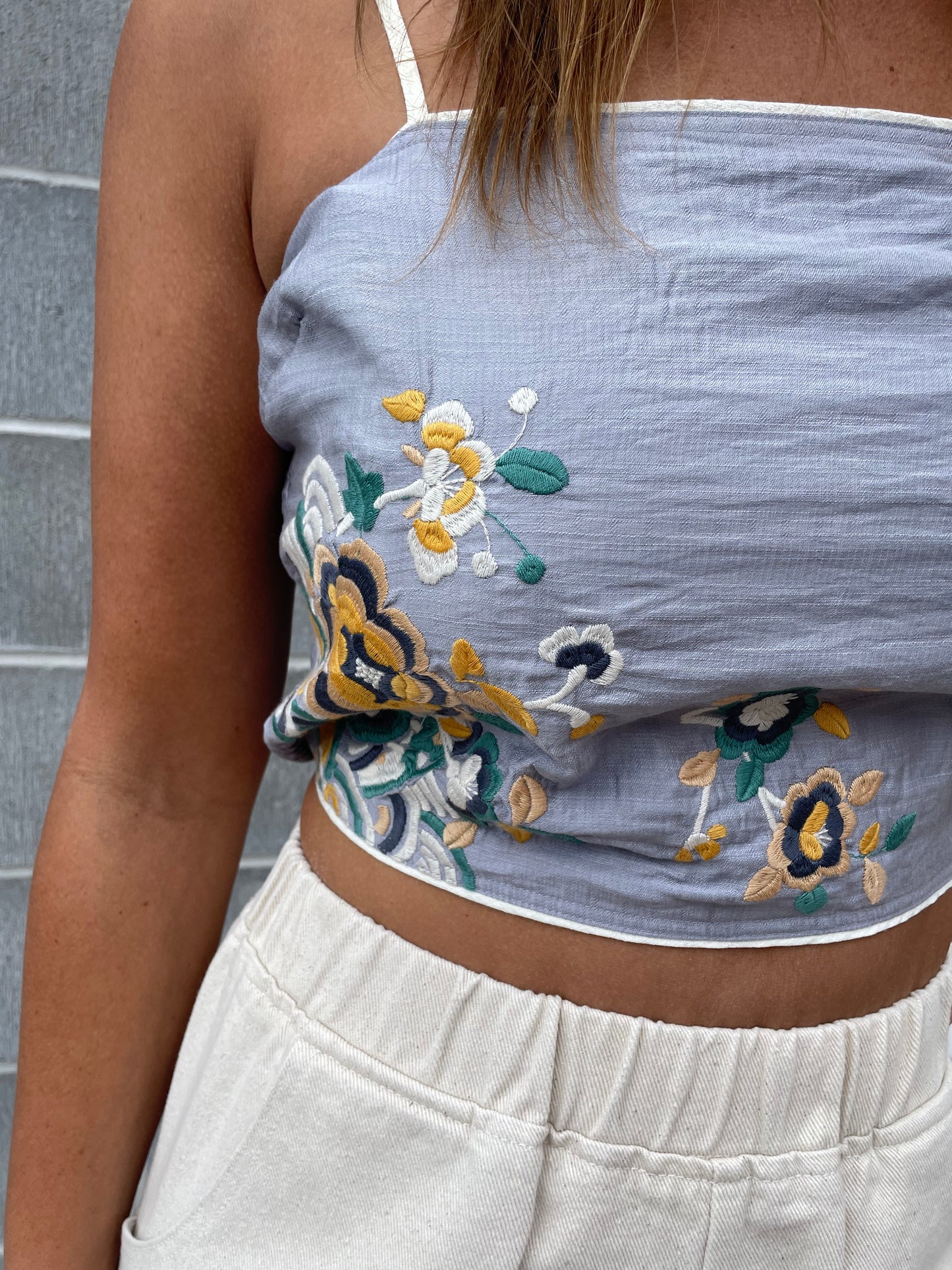 Floral Embroidered Spaghetti Strap Cami Top