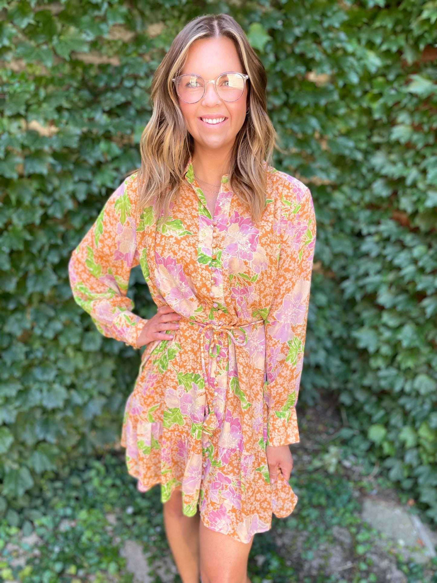 Mustard Brown Floral Dress