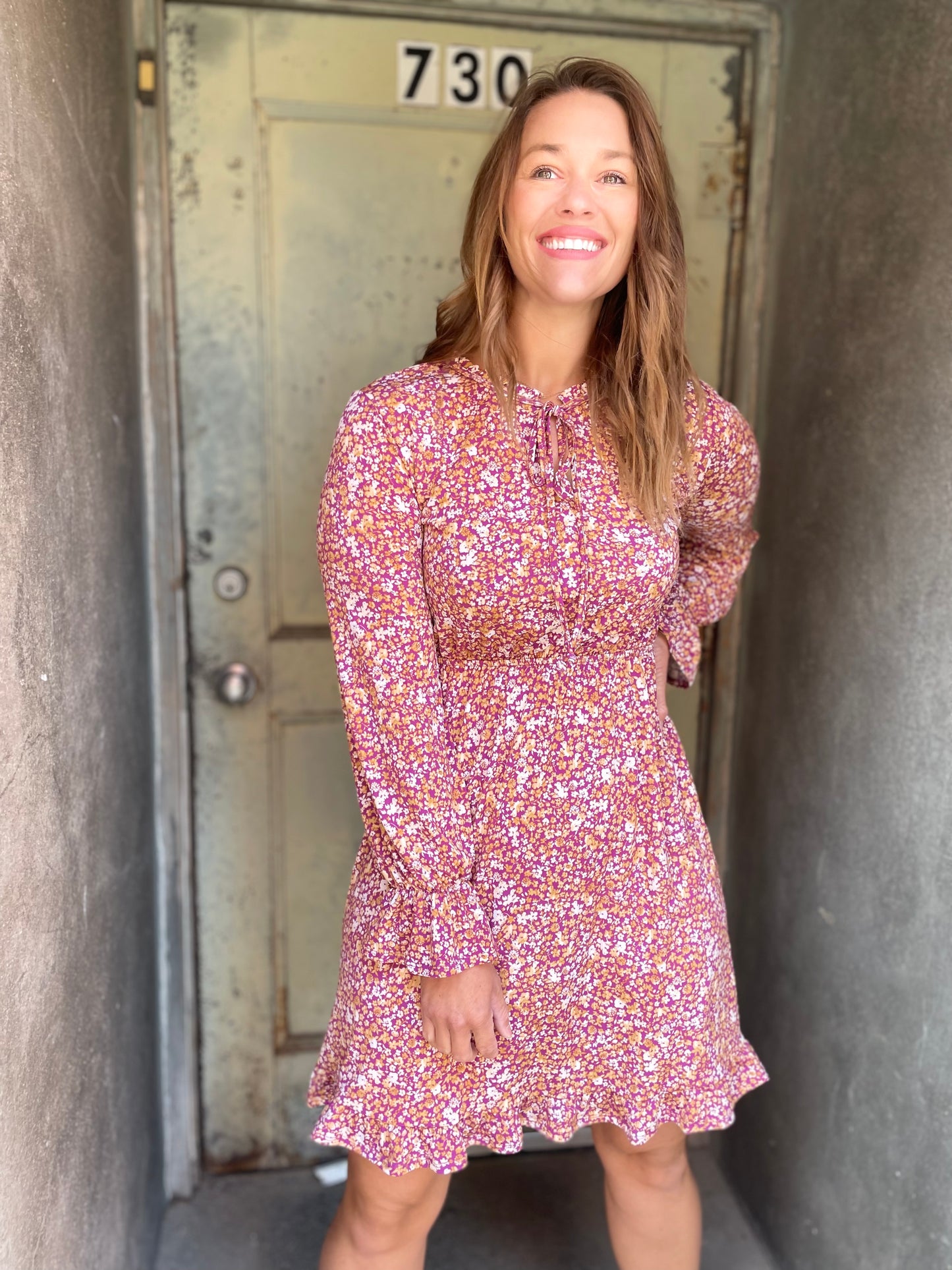 Purple Ivory Floral Dress