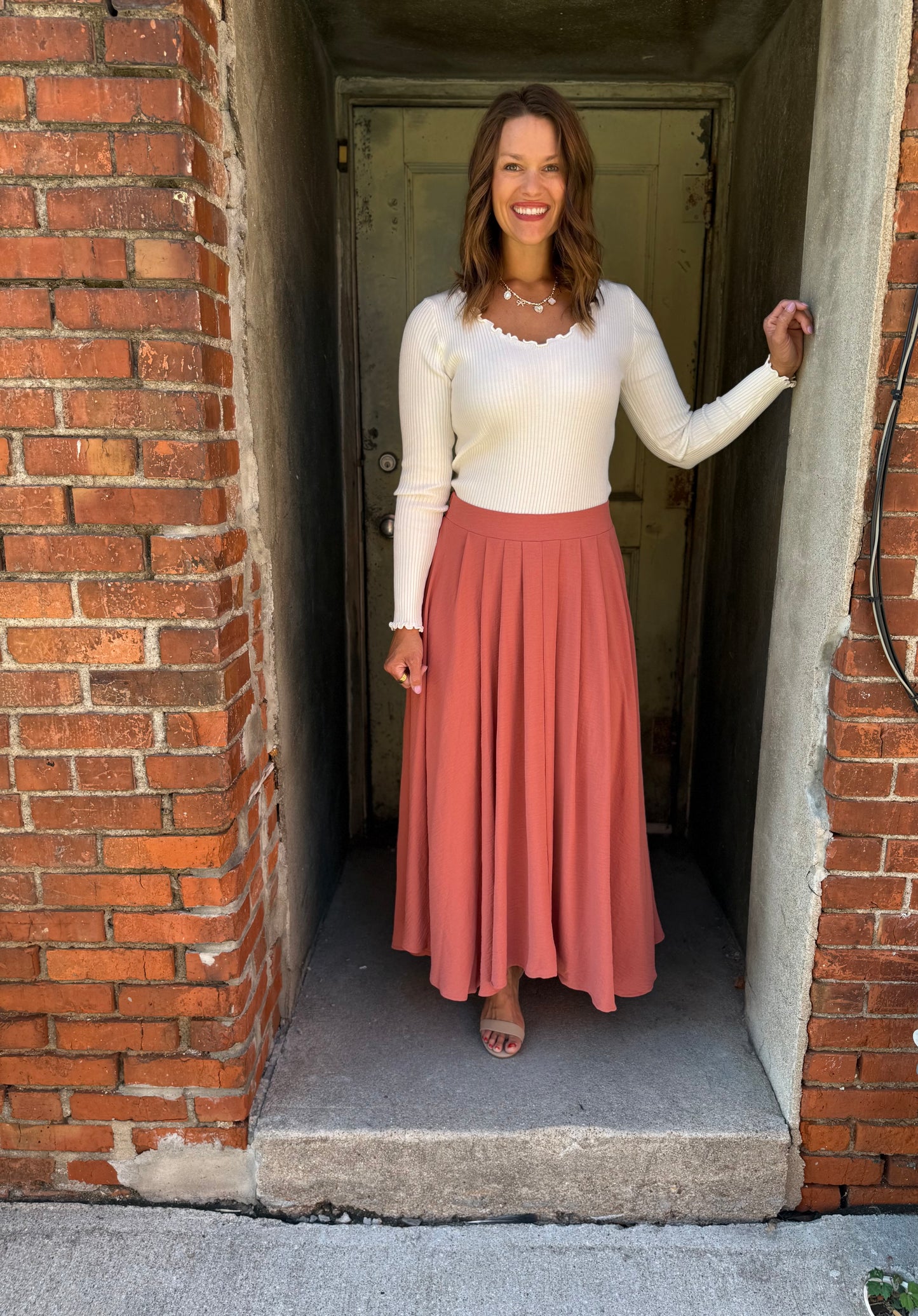Everflow Box Pleated Midi Skirt