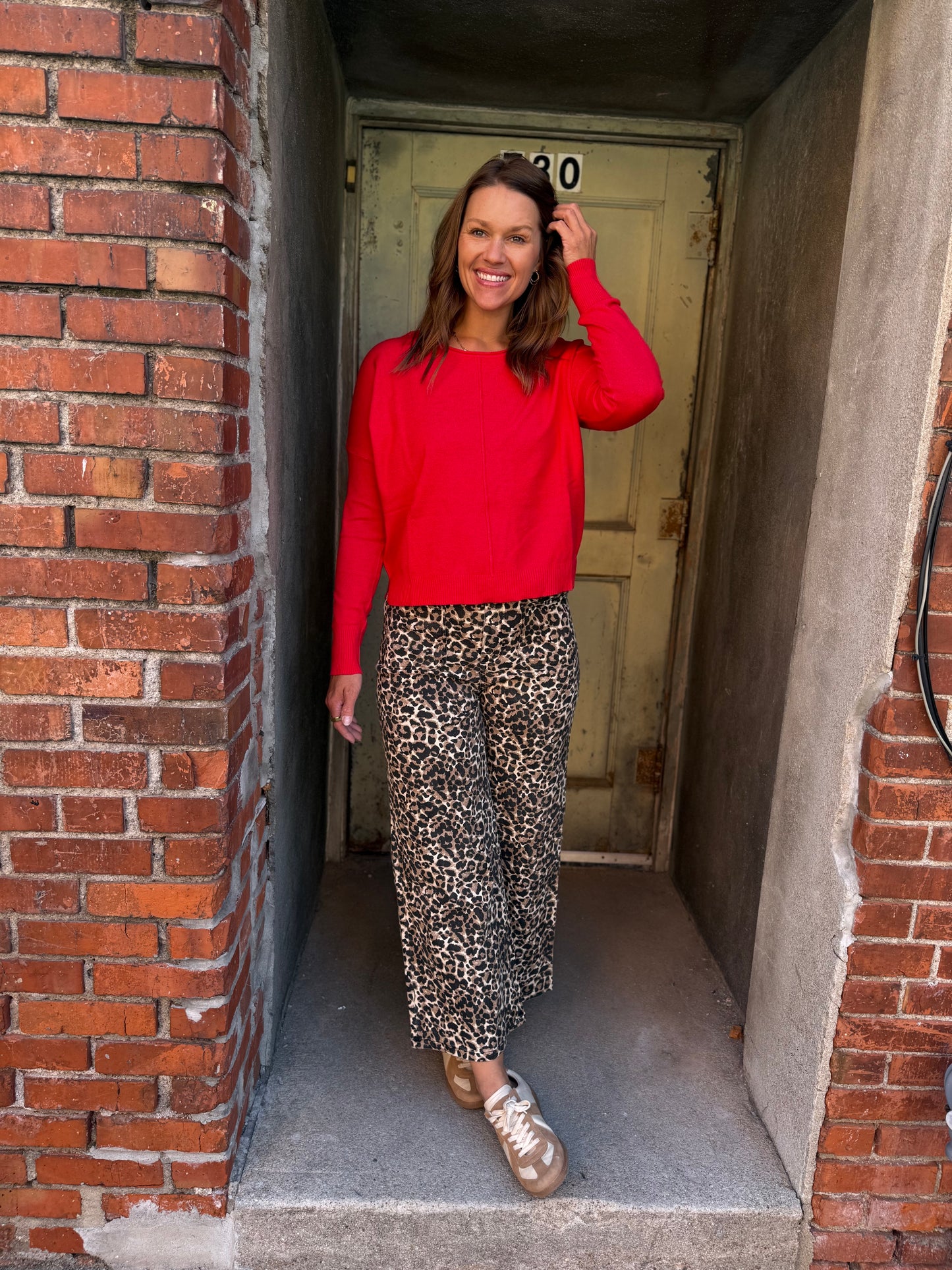 Leopard Twill Wide Leg Pants