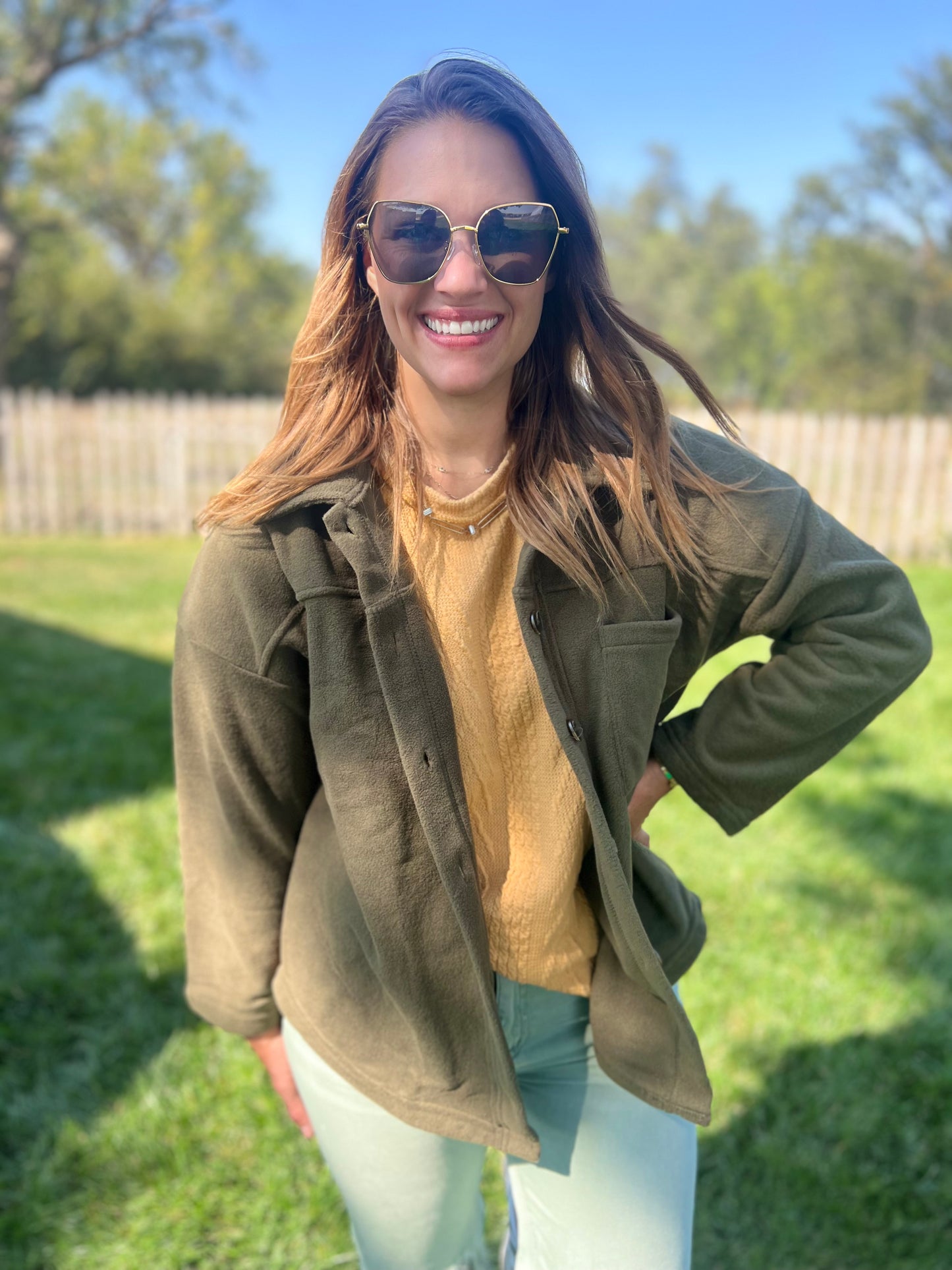 Button Down Shacket - Olive