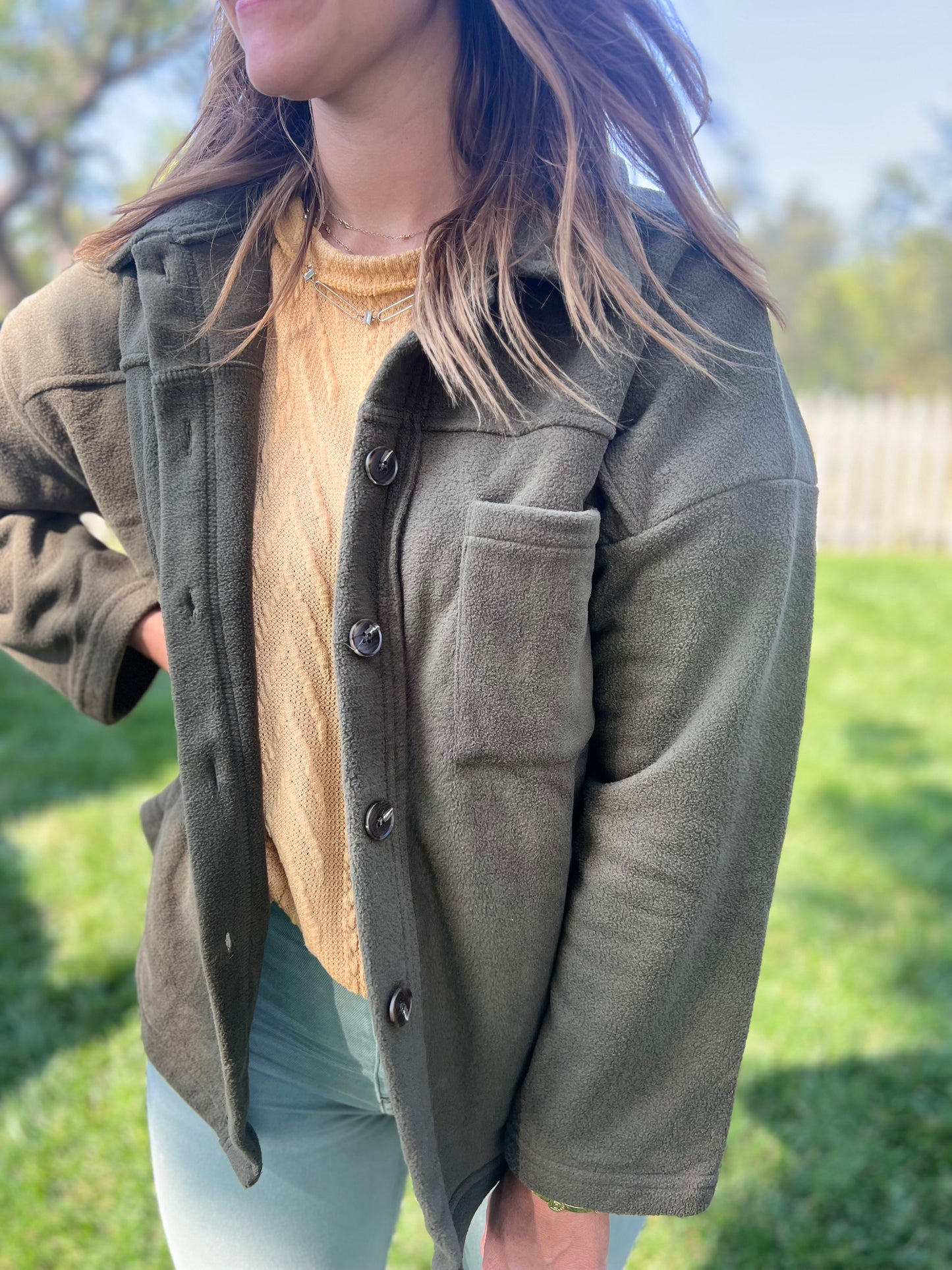 Button Down Shacket - Olive